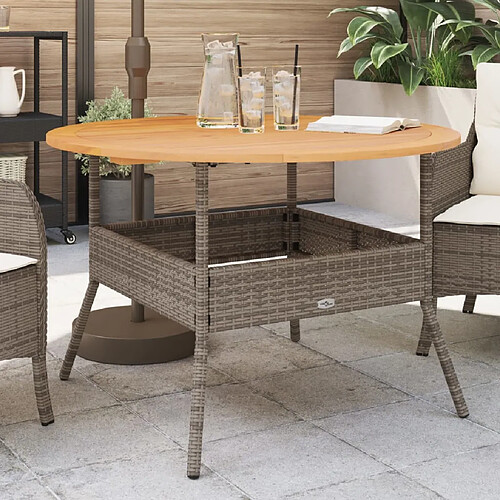 vidaXL Table de jardin et dessus en bois d'acacia gris résine tressée