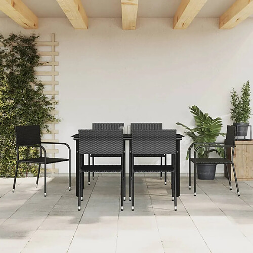 vidaXL Ensemble à manger de jardin 7 pcs noir résine tressée et acier