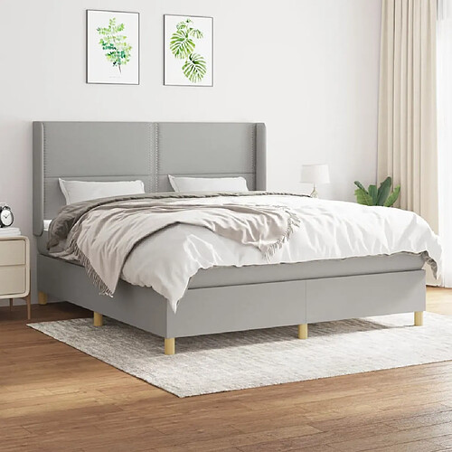 vidaXL Sommier à lattes de lit avec matelas Gris clair 160x200cm Tissu