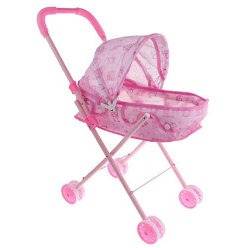 Mini-poussette pliable pour poussette avec poussette de simulation de jouets de jeu rose