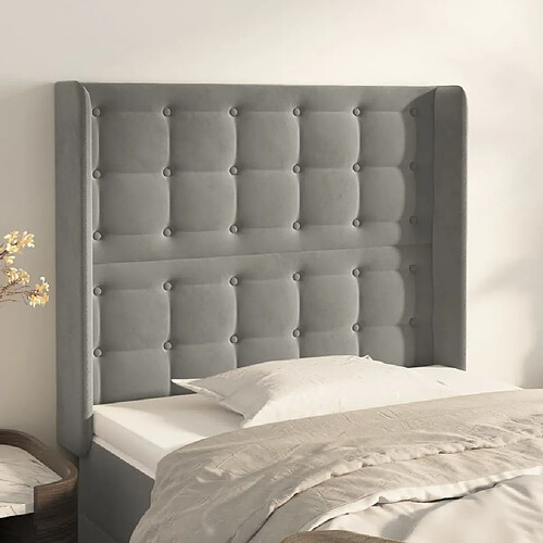 Maison Chic Tête de lit scandinave avec oreilles,meuble de chambre Gris clair 83x16x118/128 cm Velours -MN89117