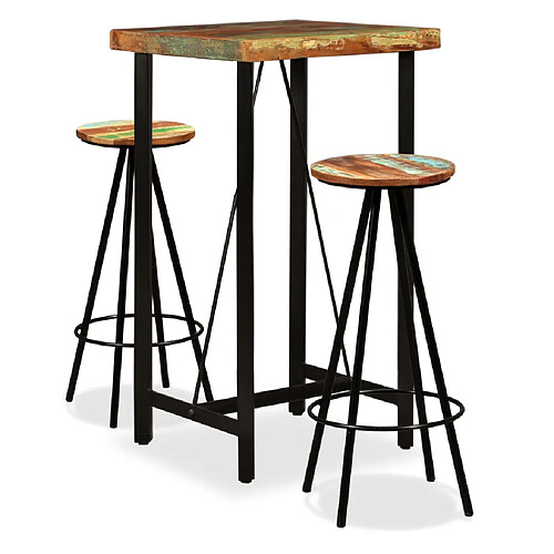 vidaXL Ensemble de bar 3 pcs Bois de récupération massif