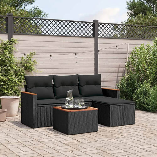 vidaXL Salon de jardin 5 pcs avec coussins noir résine tressée