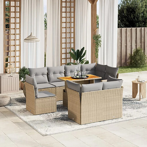 vidaXL Salon de jardin avec coussins 9 pcs beige résine tressée