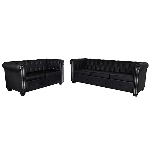 vidaXL Canapé Chesterfield à 2 places et à 3 places noir