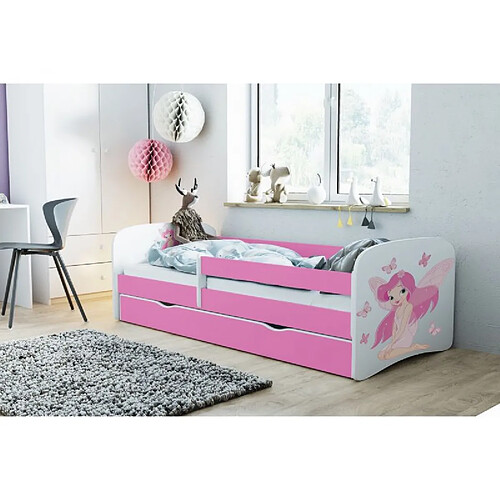 Lit Babydreams fée rose avec des papillons sans tiroir, sans matelas 180/80