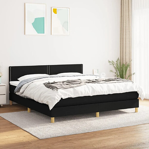 vidaXL Sommier à lattes de lit avec matelas Noir 160x200 cm Tissu