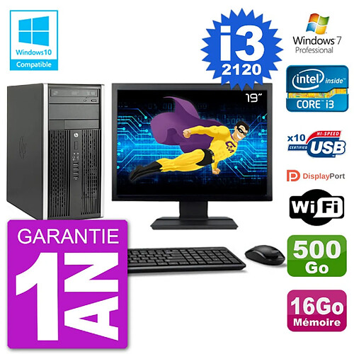 PC HP 6300 MT Ecran 19" i3-2120 RAM 16Go Disque 500Go Graveur DVD Wifi W7 · Occasion