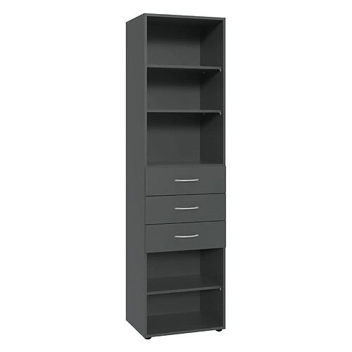 Pegane Etagère de rangement avec 3 tiroirs et 3 tablettes en mélamine coloris graphite - longueur 30 x hauteur 185 x profondeur 40 cm