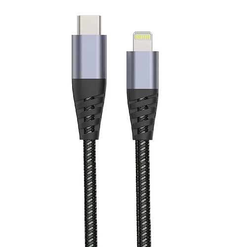 Tiger Câble Lightning vers USB-C Power Ultra-résistant Charge Rapide 3A 2m Gris