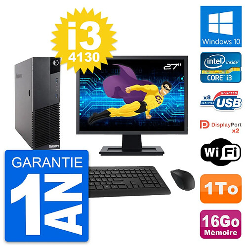 PC Lenovo M83 SFF Ecran 27" Core i3-4130 RAM 16Go Disque Dur 1To Windows 10 Wifi · Occasion