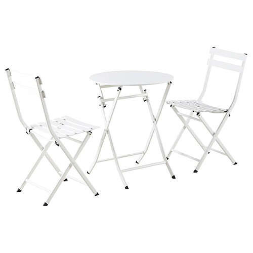 Pegane Ensemble de jardin table ronde + 2 chaises pliantes coloris blanc