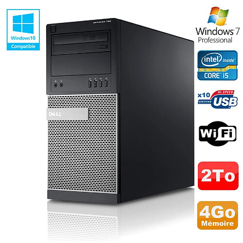 PC Tour Dell Optiplex 790 Intel Core I5 3.1Ghz 4Go Disque 2To DVD WIFI Win 7 · Occasion