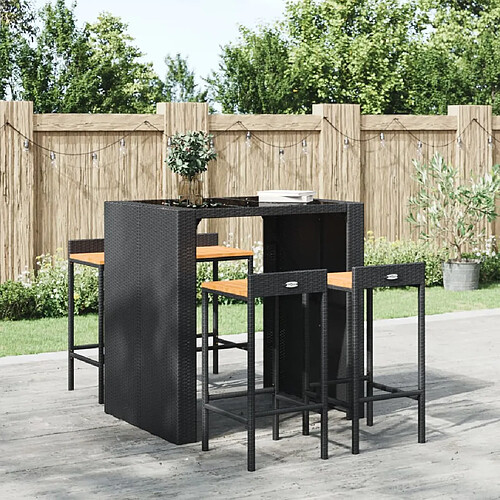 vidaXL Tabourets de bar lot de 4 noir résine tressée et bois d'acacia