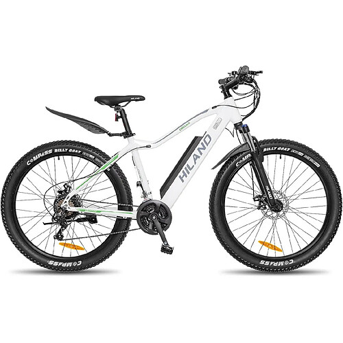 HILAND E-Bike 26/27,5 pouces Fat Tire E-MTB Vélo électrique Aluminium E-Mountainbike Shimano 21 vitesses & moteur arrière pour 25 km/h Noir/Blanc/Bleu