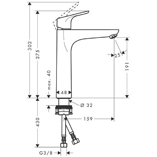 Hansgrohe 31518000 Focus 190 Mitigeur pour vasque libre Bonde non incluse Chromé