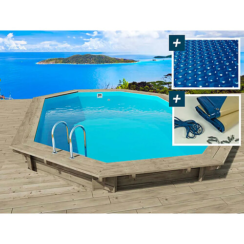 Habitat Et Jardin Piscine bois Miami 120 - 4.86 x 3.36 x 1.20 m + Bâche à bulles 180 µ + Bâche hiver 280 gr/m²