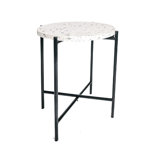 INTEMPORA Table d'appoint ou Table gigogne en Terrazzo et Métal H.50 cm - Noir et Blanc