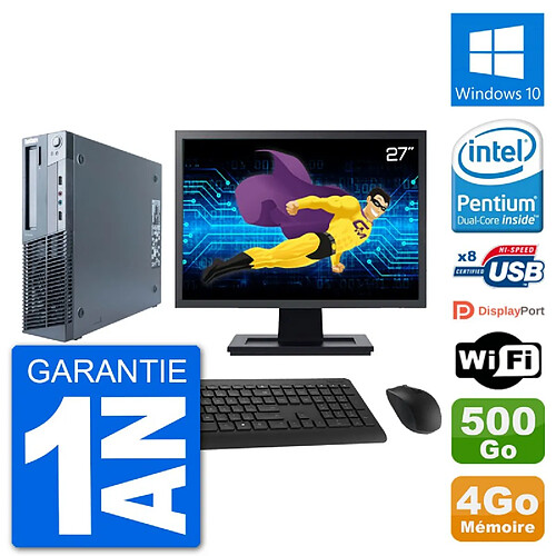 PC Lenovo M91p SFF Ecran 27" Intel G630 RAM 4Go Disque 500Go Windows 10 Wifi · Occasion