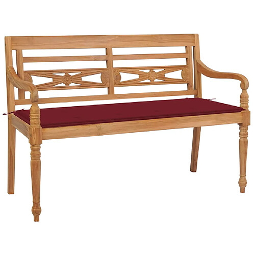 vidaXL Banc Batavia avec coussin bordeaux 120 cm Bois de teck massif