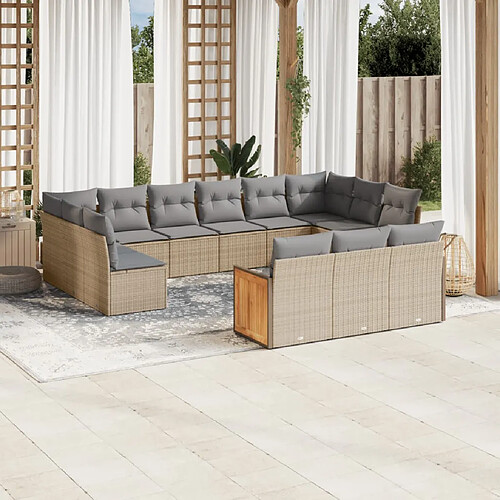 vidaXL Salon de jardin avec coussins 13 pcs beige résine tressée