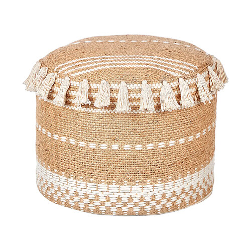 Beliani Pouf tissé en jute beige d 50 cm SARSAR