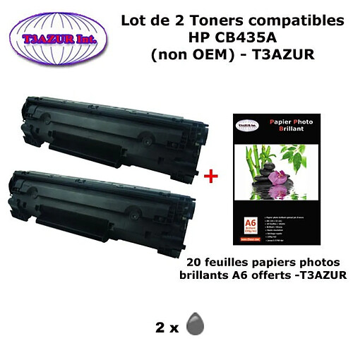 2 Toners génériques HP CB435A ,HP 35A pour imprimante HP LaserJet P1005, P1006, P1007 + 20f papiers photos A6 -T3AZUR