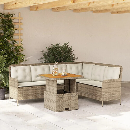 vidaXL Salon de jardin avec coussins 2 pcs beige résine tressée