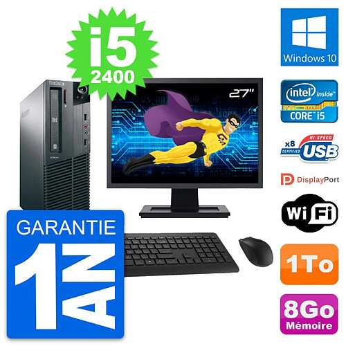 PC Lenovo M81 SFF Ecran 27" Intel i5-2400 RAM 8Go Disque Dur 1To Windows 10 Wifi · Occasion