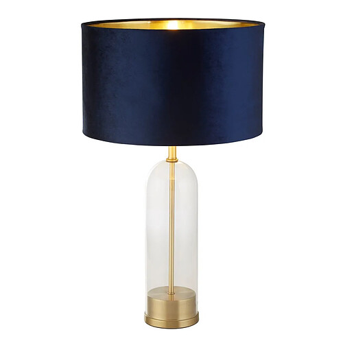 Searchlight Lampe de table, verre, laiton, abat-jour en velours bleu marine