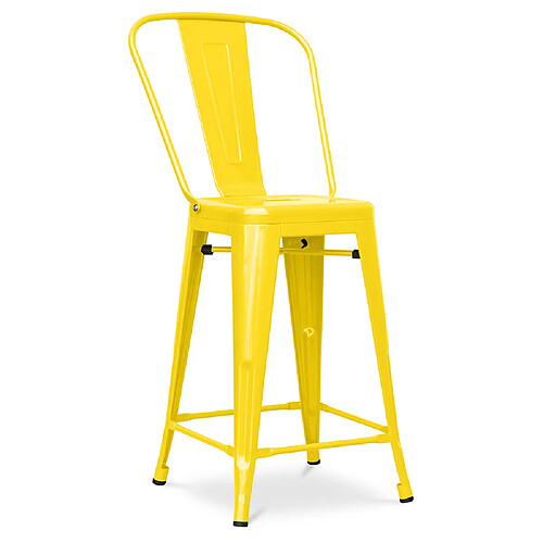 ICONIK INTERIOR Tabouret de bar avec dossier - Design industriel - 60cm - Nouvelle édition - Stylix Jaune