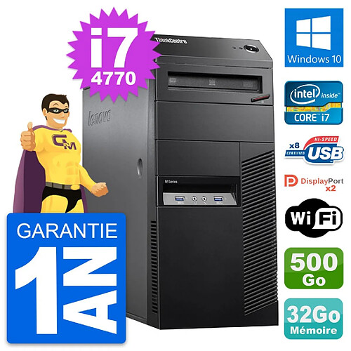 PC Tour Lenovo ThinkCentre M83 i7-4770 RAM 32Go Disque Dur 500Go Windows 10 Wifi · Occasion