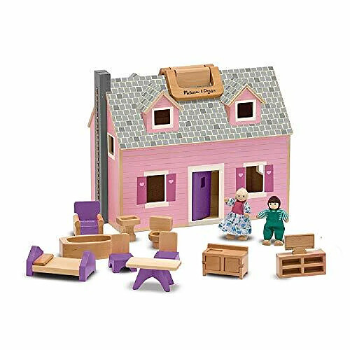 Maison de poupAe en bois Melissa & Doug Fold and go avec 4 poupAes et meubles en bois