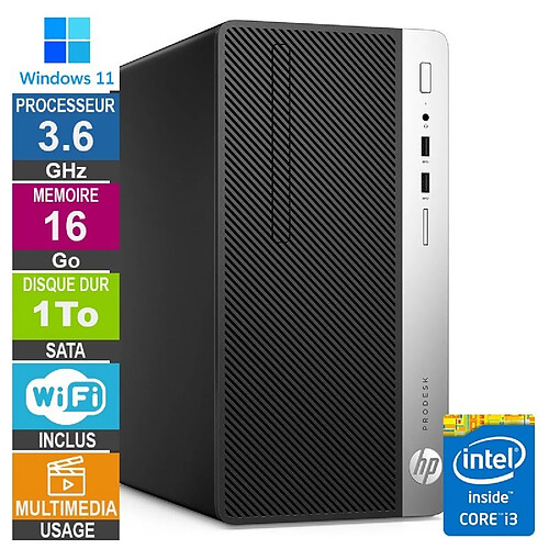 HP ProDesk 400 G5 MT i3-8100 3.60GHz 16Go/1To Wifi W11 · Reconditionné