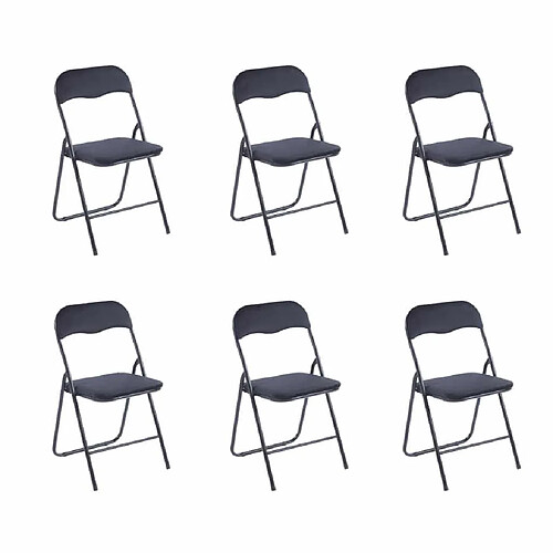 Hooma Lot de 6 chaises pliantes confortables en velours et métal - Noir