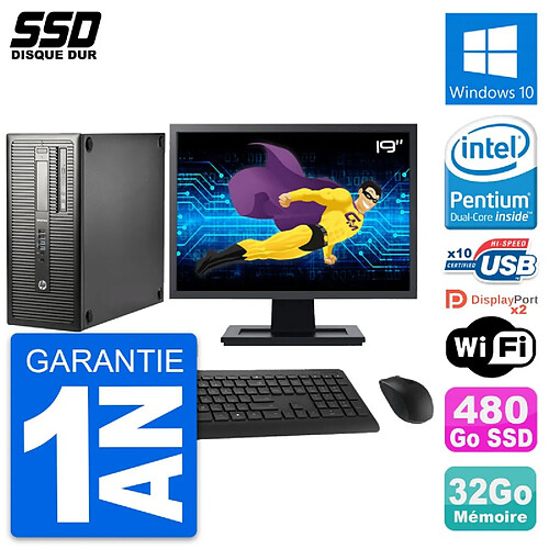 PC Tour HP EliteDesk 800 G1 Ecran 19" G3220 RAM 32Go SSD 480Go Windows 10 Wifi · Occasion