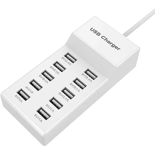 Universal Chargeur USB, prise de courant USB 10 port, charge rapide USB multi-port 40W, compatible avec iPhone 11/12/13 / Samsung S21 / S20 / iPad / Xiaomi / Huawei / Oppo / OnePlus