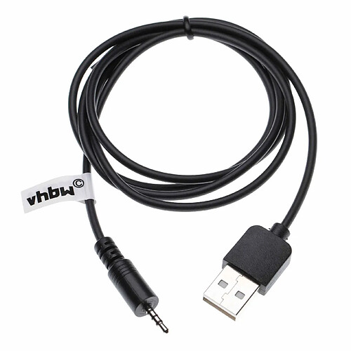 vhbw Câble de chargement USB compatible avec Harman Kardon Premium BT écouteurs - USB à prise jack de 2,5 mm, noir, 55 cm