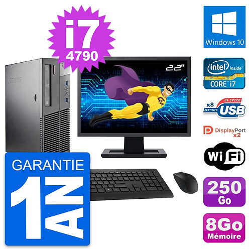 PC Lenovo M93p SFF Ecran 22" Intel i7-4790 RAM 8Go Disque 250Go Windows 10 Wifi · Occasion