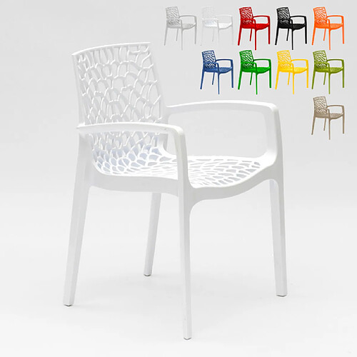 22 Chaises Gruvyer ARM Grand Soleil accoudoirs polypropylène brillant offre stock, Couleur: Blanc