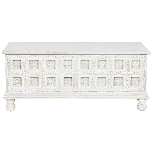 Pegane Coffre de rangement en bois de manguier coloris blanc - longueur 110 x profondeur 40 x Hauteur 48 cm