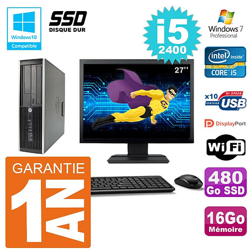 PC HP 6200 SFF Ecran 27" Intel i5-2400 RAM 16Go SSD 480Go Graveur DVD Wifi W7 · Occasion