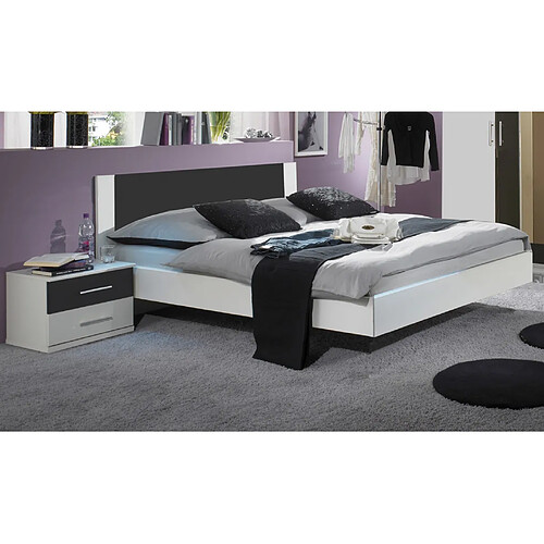 Pegane Lit adulte avec 2 chevets 180 X 200 cm coloris blanc/anthracite