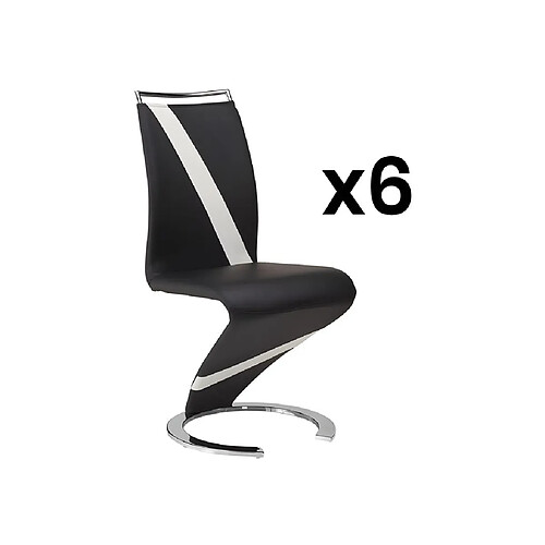 Vente-Unique Lot de 6 chaises TWIZY - Simili noir & blanc