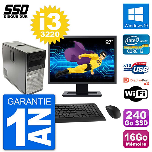 PC Tour Dell 7010 Ecran 27" Intel i3-3220 RAM 16Go SSD 240Go Windows 10 Wifi · Occasion