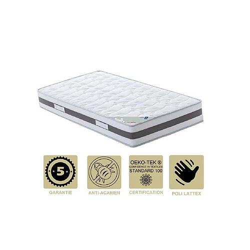 Provence Literie Matelas à Mémoire de Forme 65 Kg/m3 + Alèse 120x190 x 23,5 cm Très Ferme - 7 Zones de Confort - Ame Poli Lattex Haute Résilience - Hypoallergénique