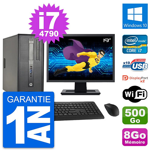 PC Tour HP 600 G1 Ecran 19" Intel i7-4790 RAM 8Go Disque 500Go Windows 10 Wifi · Occasion