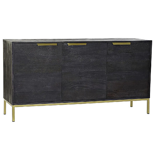 Pegane Buffet meuble de rangement en bois de manguier coloris noir/doré - Longueur 145 x Hauteur 77 x Profondeur 43 cm