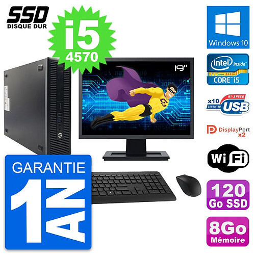 PC HP 600 G1 SFF Ecran 19" Intel Core i5-4570 RAM 8Go SSD 120Go Windows 10 Wifi · Occasion