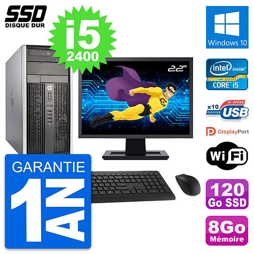 PC Tour HP 6300 CMT Ecran 22" Intel i5-2400 RAM 8Go SSD 120Go Windows 10 Wifi · Occasion